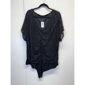Torrid Bodysuit Womens 5XL V Neck Allover Black Lace‎